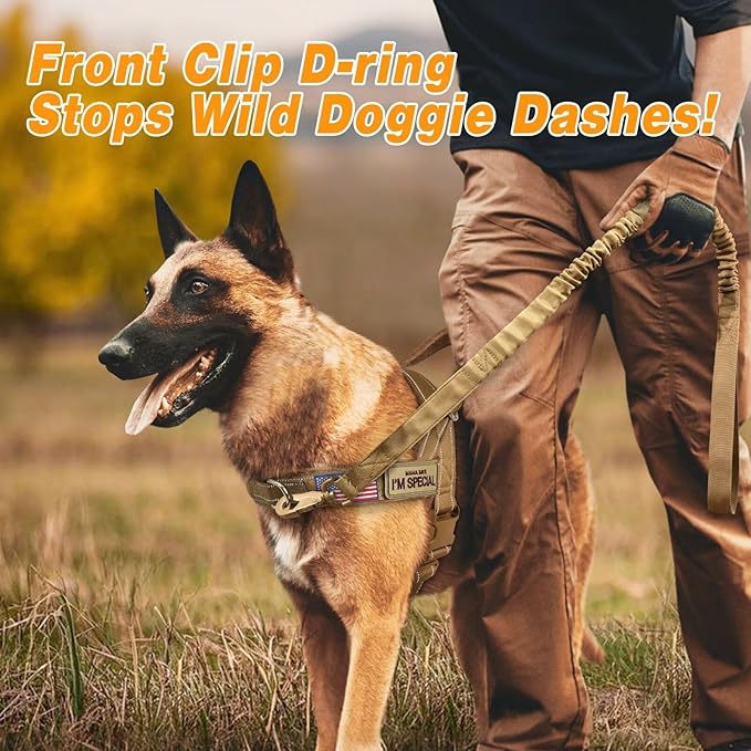 Forestpaw No Pull Dog Harness - Soft Flannel Padded Tactical Dog Vest Harness with Quick Release Buckle, Adjustable Reflective Pet Harness for Medium Large Dogs Walking Training,Brown L