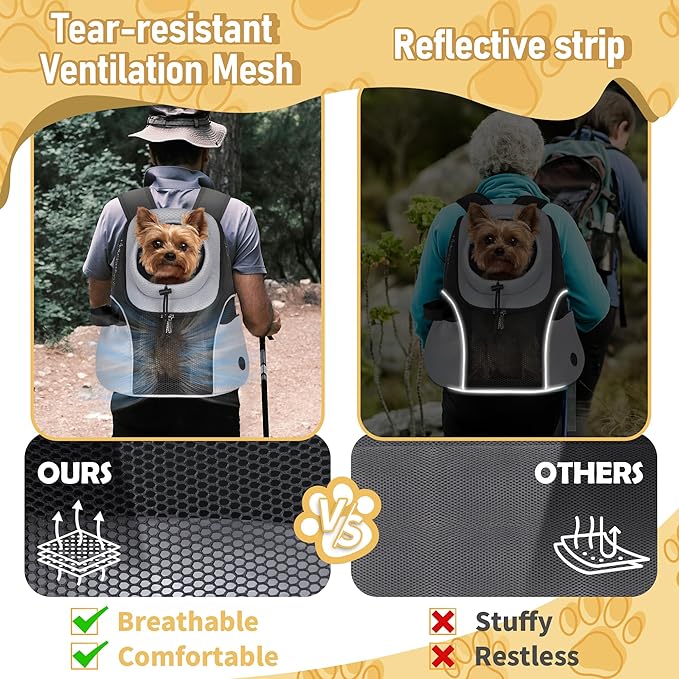 WOYYHO Pet Dog Carrier Backpack Small Dog Front Backpack Ventilated Mesh Dog Travel Back Pack with Safety Belt for Travel Hiking Cycling Outdoor Adventures (Size S: 2-4.5 lbs, Grey)