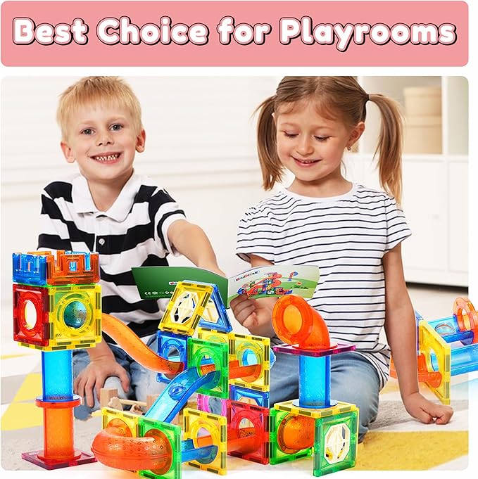MAGBLOCK 85Pcs Marble Run Magnetic Tiles Toy Building Blocks STEM Educational Child Brain Development Kit Magnet Construction Toys for Boys Girls Kids Age 5 6 7+ Years Old