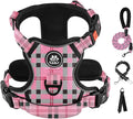 IVY&LANE No Pull Dog Harness with Leash Set, Reflective No Choke Pet Vest,Adjustable Oxford Dog Vest Harness with Easy Control Handle for Small Dogs (Checkered Pink,S)