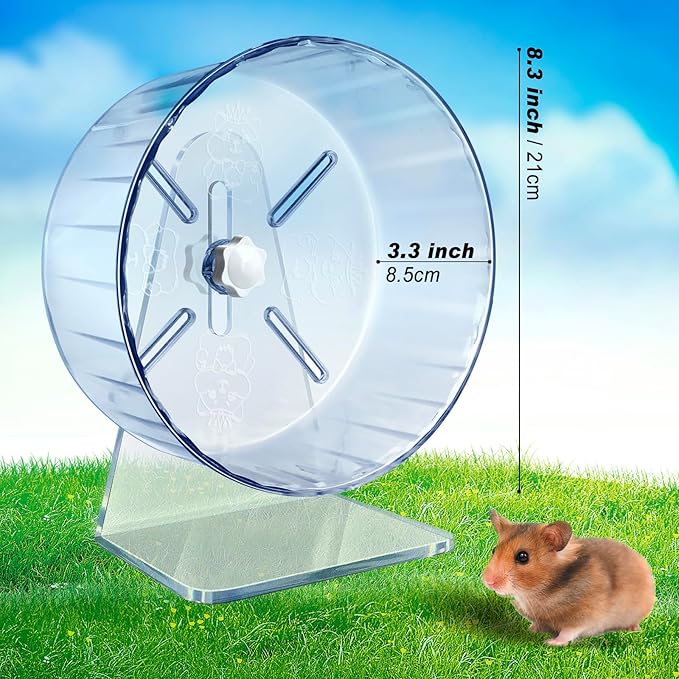 Silent Hamster Wheel, Super-Silent Hamster Exercise Wheels Accessories, Quiet Running Wheels, Adjustable Stand for Hamsters Mice Or Other Small Animals (Ф 8.3 inch, Transparent)