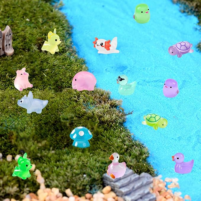 200 Pcs Mini Resin Animals Kit Accessories Variety Pack Glow Animal Figurines Resin Mini Ducks Figurines Accessories for Variety Pack for Garden Micro Landscape Aquarium Potted Dollhouse Decor