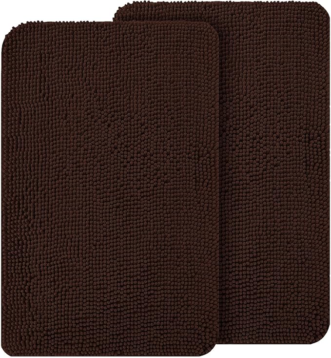 OLANLY Dog Door Mat Set 2-Piece 36x24, Absorbs Moisture and Dirt, Absorbent Non-Slip Washable Doormat, Quick Dry Chenille Mud Mat for Dogs, Entry Indoor Entryway Carpet for Inside Floor, Brown