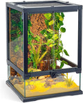 360° Clear View 12 Gallon 18x12.6x12.6 Glass Reptile Terrarium Suitable for Bearded Dragon, Chameleon, Crested Gecko, Multi-Pet Enclosure with Front Door, Excellent Ventilation, Hidden Wiring Holes
