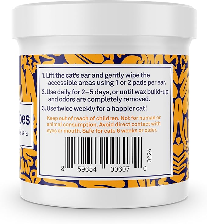 Petpost | Cat Ear Cleaner Wipes - Ultra Soft Cotton Pads in Coconut Oil Solution - Treatment for Removing Cat Ear Dirt & Wax 100 ct.