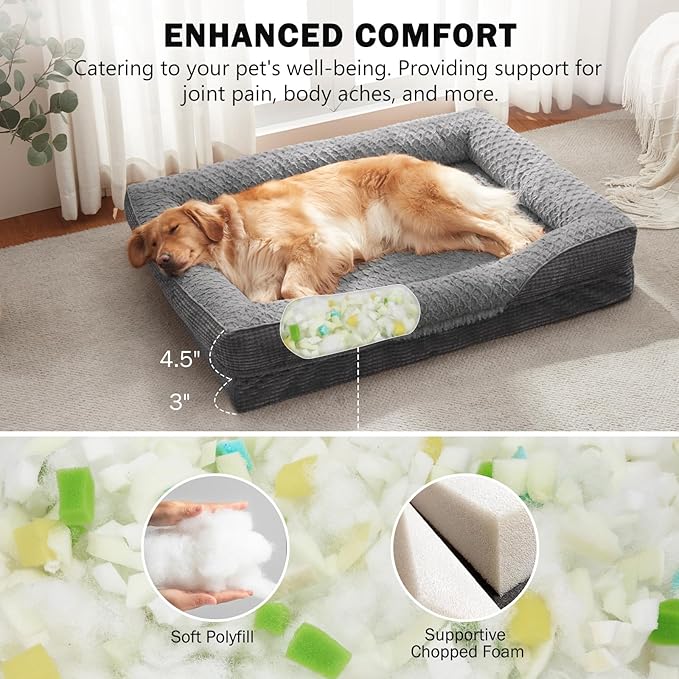 INVENHO Orthopedic Extra Large Dog Bed, XXL Waterproof Egg-Crate Memory Foam Dog Couch Bed with Washable Removable Cover, Waterproof Lining and Nonskid Bottom