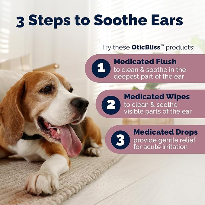 Vetnique Oticbliss Advanced Strength Medicated Dog Ear Infection Treatment, Antiseptic Ear Cleaner for Cat & Dog Ear Cleaning Solution Chlorhexidine & Ketoconazole (6oz Flush)