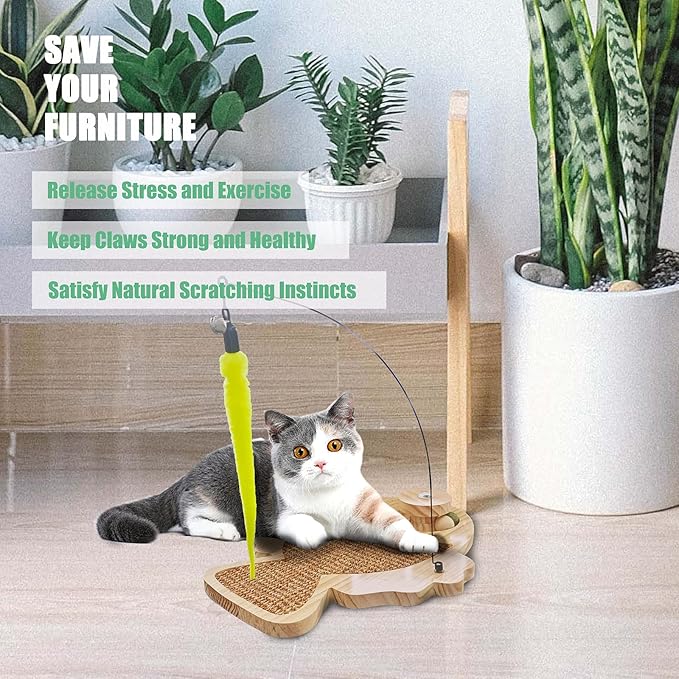 Petest Interactive Cat Toy Natural Sisal Cat Scratcher Toy with Catnip Balls, Fish Design