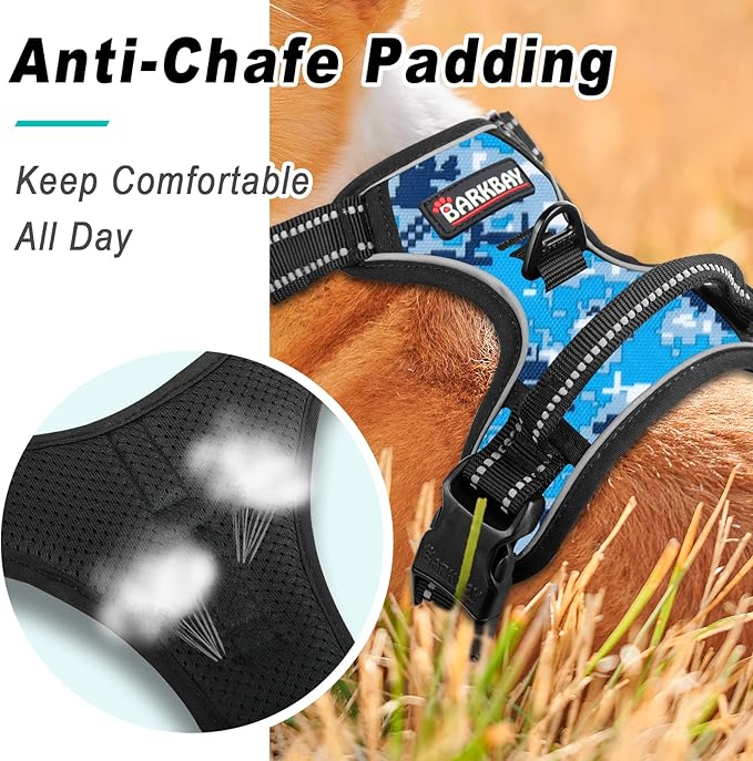 BARKBAY No Pull Dog Harness Large Step in Reflective Dog Harness with Front Clip and Easy Control Handle for Walking Training Running(Blue camo,M)