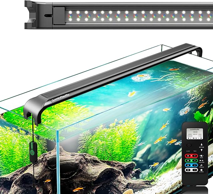 LED Aquarium Light with Remote, IP67 Waterproof Freshwater Planted Grow Light, Full Spectrum Fish Tank Light with Timer, Dimmable RGB+W, Upgrade Appearance, High Performance (12-17inch)