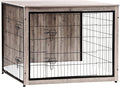 DWANTON Dog Crate Furniture with Cushion, Wooden Kennel Table with Double Doors, Indoor Dog House, Extra Large Size, 43.3" L, Greige