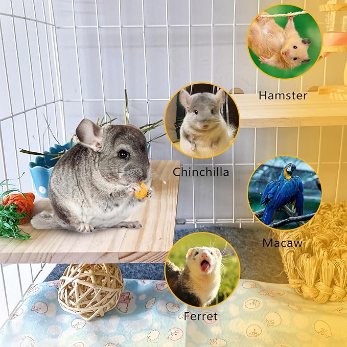 Chinchilla Wooden Platform Ledge 13 × 8 ’’ Bird Perch Stand Shelf 2PCS Large Platform for Ferret Rabbit Guinea Pig Conure Hamster Parrot Macaw Cockatiel