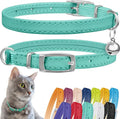 CollarDirect Leather Cat Collar, Cat Safety Collar with Elastic Strap, Kitten Collar with Bell Black Blue Red Orange Lime Green (8-11 Inch, Mint Green)