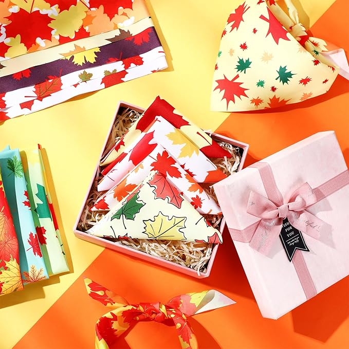 Chunful 100 Pieces Fall Dog Bandanas Bulk Autumn Pet Bandanas with Leaves Patterns Triangle Scarf Bib Kerchief Set for Small Large Dog Thanksgiving Costume Accessories (25.6 x 17.7 x 17.7)