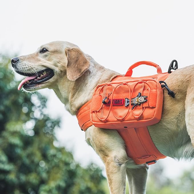 ONETIGRIS Dog Backpack MAMMOTH for Medium & Large Dogs, Nylon Backpack for Dogs Tactical Pet Backpack with Side Pockets for Hiking Walking Training Running