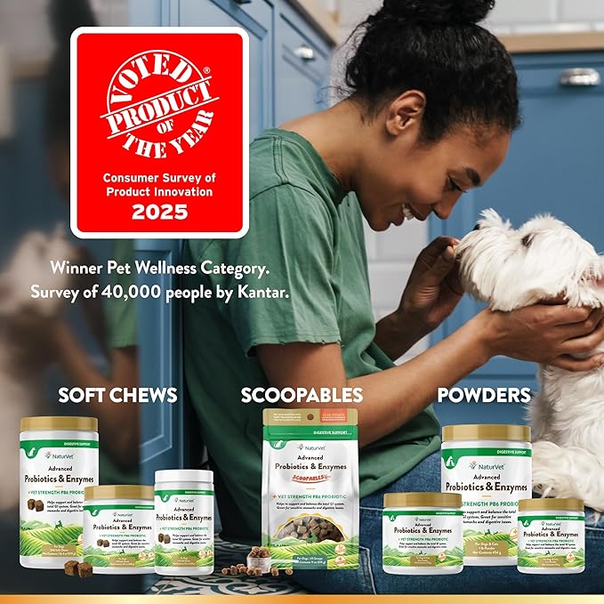NaturVet – Advanced Probiotics & Enzymes - Plus Vet Strength PB6 Probiotic | Supports and Balances Pets with Sensitive Stomachs & Digestive Issues | for Dogs & Cats (1 lb)