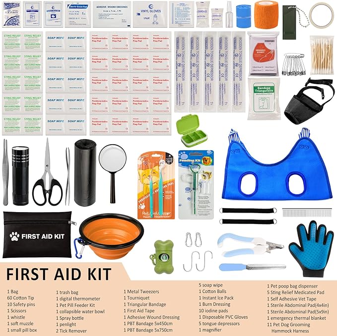 Dog First Aid Kit - Pet First Aid Kit for Dogs Pet Emergency Kit with Grooming Hammock Harness Nail Clipper First Aid Supplies for Home Camping