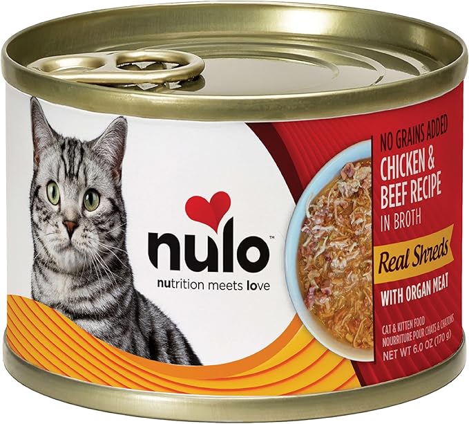 Nulo Real Shreds with Organ Meat Wet Canned Cat Food, Chicken & Beef, 6.0 Ounce, 8 Cans