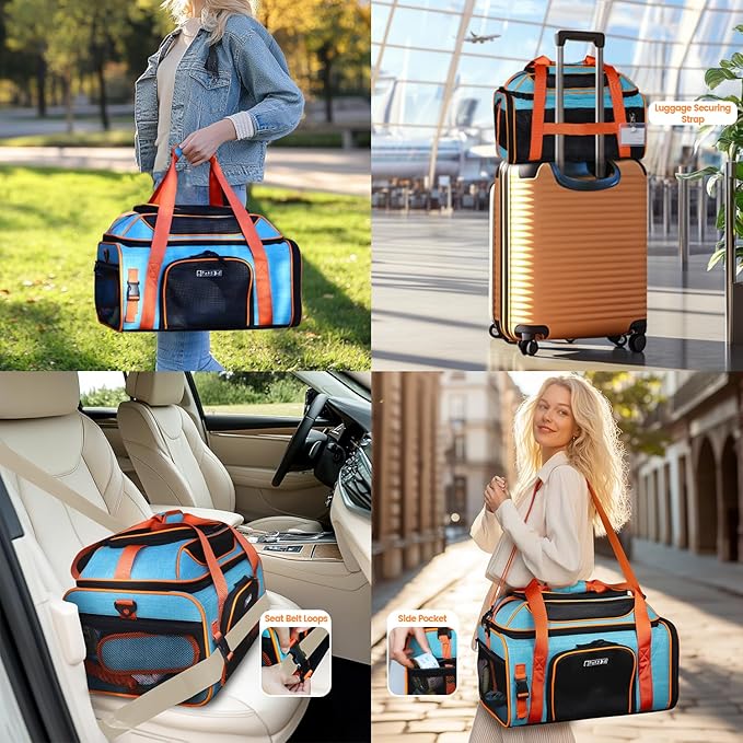 Petskd Top-Expandable Pet Carrier 19x13x9 Inches Southwest Allegiant Airlines Approved, Soft-Sided Carrier for Small Dog Under 12 lbs and Large Cat Under 15 lbs(Blue)
