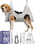 Dog Grooming Hammock Harness for Dogs & Cats with Pet Nail Clipper Trimmer - Cat Hanger Sling for Trimming Clipping Nails- Dog Hammock Restraint Bag for Small Medium Large pet （ Grey L ）