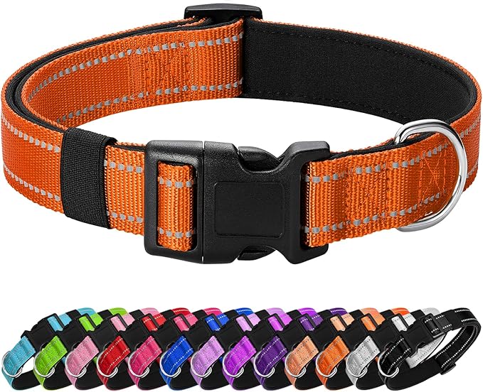 Reflective Dog Collar Padded with Soft Neoprene Breathable Quick Release Basic Dog Collars for Medium Large Dogs Orange