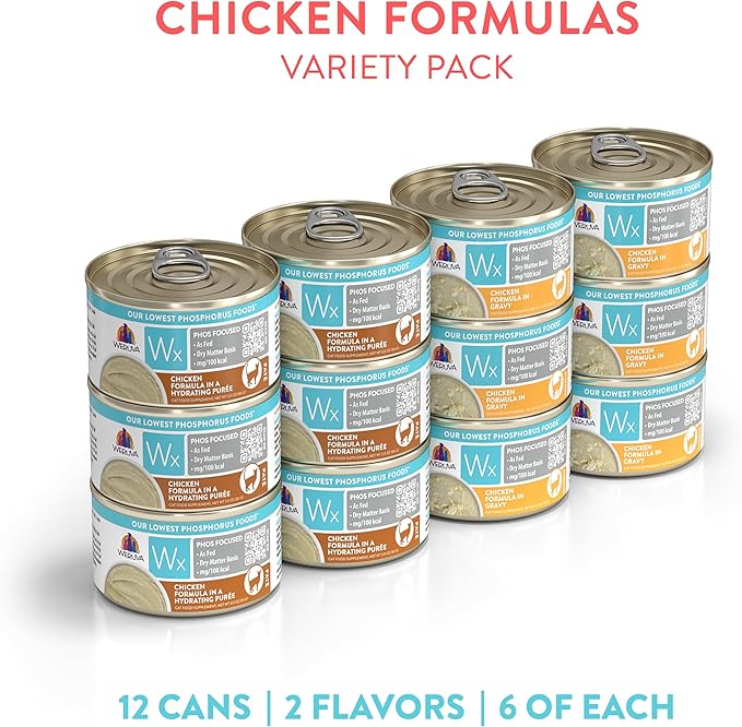 Weruva Wx Phos Focused, Chicken Formulas Variety Pack, 3oz Can (Pack of 12)