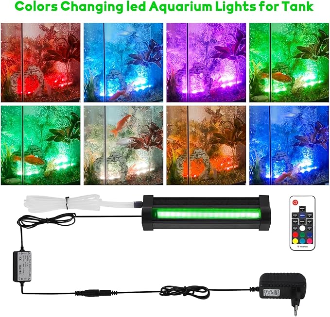 Submersible Bubble Aquarium Light：Multicolor RGB Fish Tank Light with Remote Timer & Adjustable Brightness for Pet Plants Grow - Waterproof Submersible Led Lights for 5-10In Saltwater Tanks