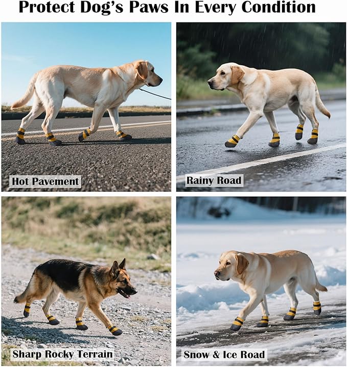 Dog Shoes Lightweight Dog Boots-Breathable Knitted Paw Protector with Adjustable Strap for Hot Pavement, Rain Walking, Hardwood Floors Anti Slip Reduce Noise, Prevent Licking Paws(Yellow,XL)