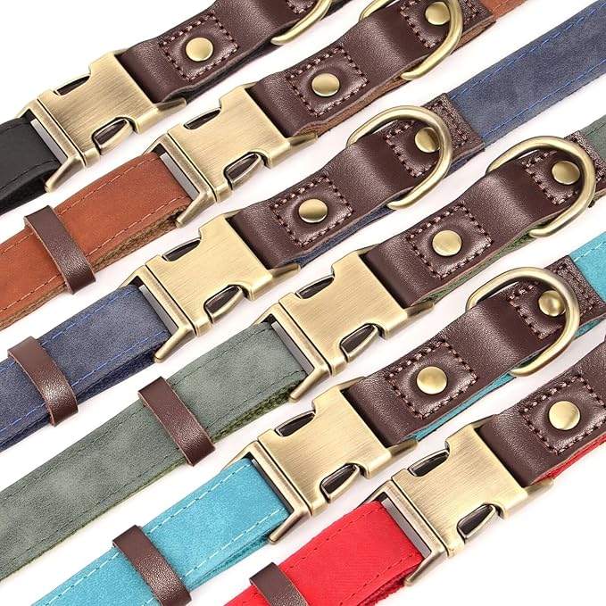 Didog Soft PU Leather Dog Collar for Large Dogs,Classic Adjustable Dog Collars with Quick Release Metal Buckle,Easy Clean and Comfortable with Nylon Lining,Blue,L Neck 15-23"