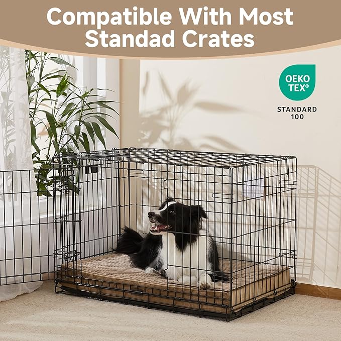 OhGeni Orthopedic Waterproof & Machine Washable Dog Bed for Medium Large Pets, Suitable for Crates, Cat Mat with 25D Egg Crate Foam, Non-Slip Bottom & Removable Cover, 35 Inches(Coffee)