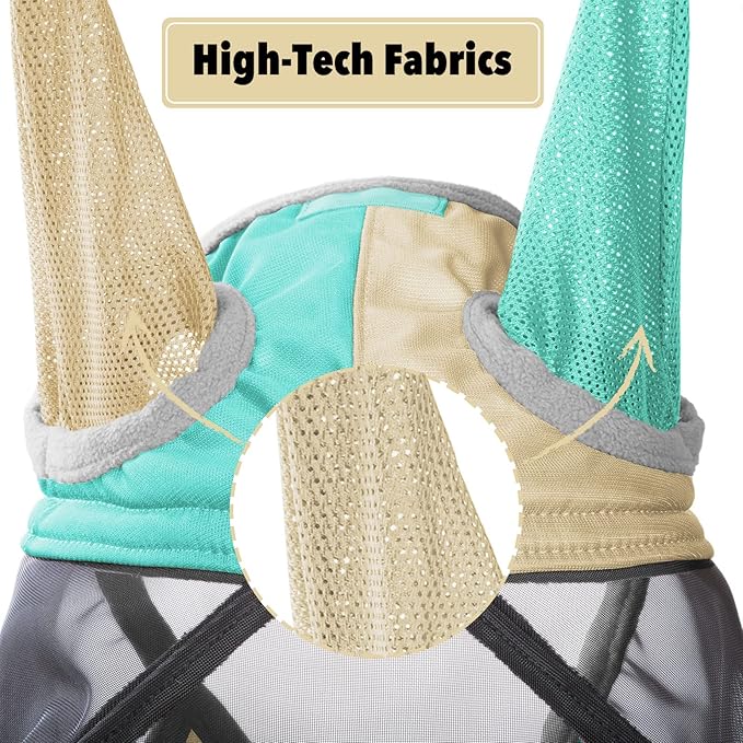 Harrison Howard Pro Luminous Horse Fly Mask Standard with Ears UV Protection for Horse Champagne Gold/Mint Medium Cob