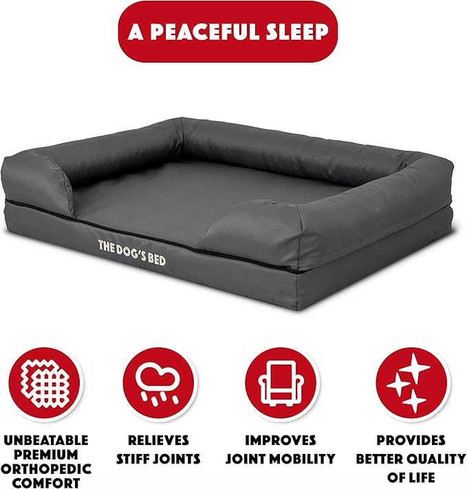 The Dog’s Bed Medium Oxford Grey 30x23.5, Memory Foam, Pain Relief: Arthritis, Hip & Elbow Dysplasia, Post Surgery, Lameness, Supportive, Calming, Waterproof Washable Cover, Veterinary Approved