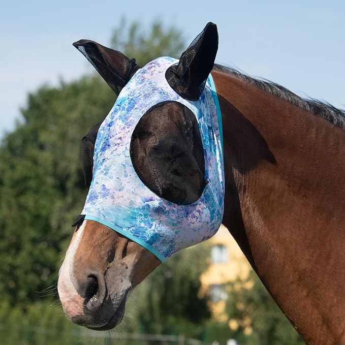 Harrison Howard Super Comfort Stretchy Fly Mask Large Eye Space with UV Protection Soft on Skin with Breathability Pastel Mix M Cob