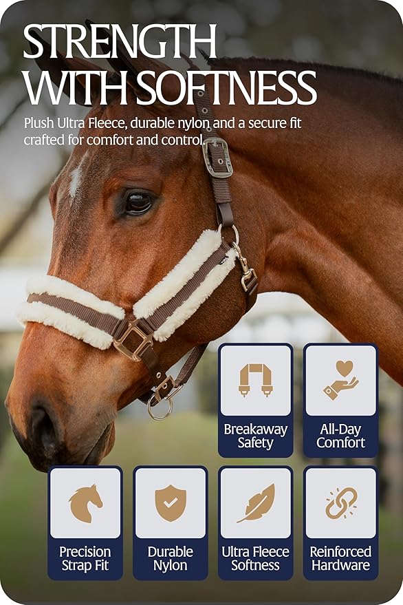 Equinavia Valkyrie Soft Ultra Fleece Padded Adjustable Breakaway Horse Halter - Brown/Ivory White - Horse