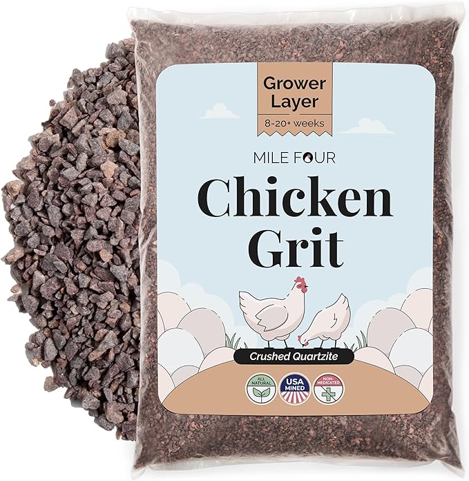 Chicken Grit for Layer & Grower Chickens Age 8-20+ Weeks - 100% Natural Mineral Chicken Grit Quartzite, Poultry Grit, USA Mined, 50 lbs