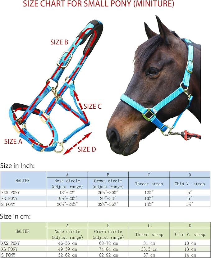 T TEKE Adjustable Horse Halters by Heavy Duty Soft Nylon, Padded with Anti-rubbing Waffle Neoprene on Both Crown & Nose