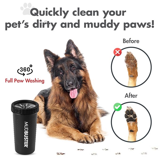 Dexas MudBuster Portable Dog Paw Washer/Paw Cleaner, Large, Matte Black- Special Edition (PW72025-22WP)