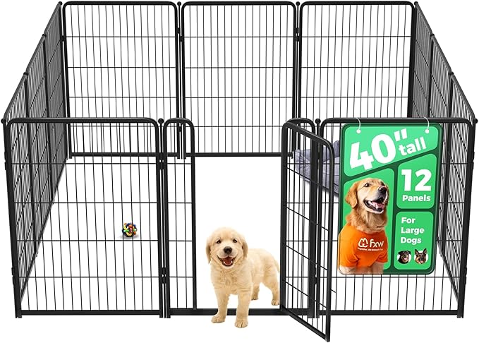 FXW Homeplus Unleashed Indoor Dog Playpen - Stress-Free and Safe Play, Heavy Duty 40 Inch 12 Wire Panels Dog Pen for Medium and Large Dogs, Black│Patented
