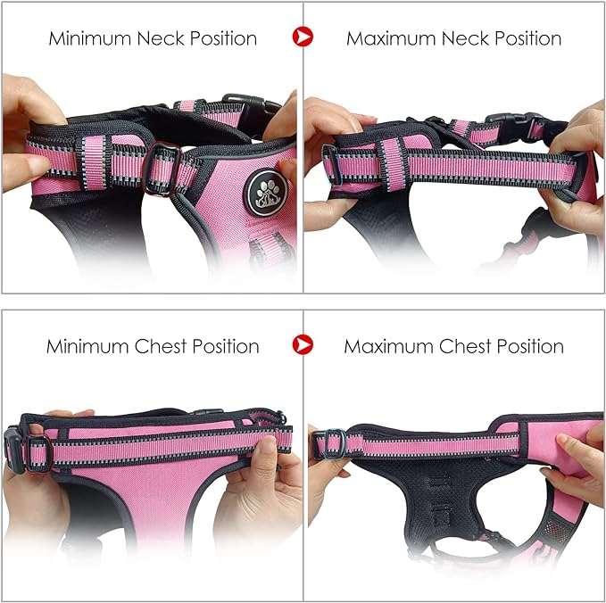 NESTROAD No Pull Dog Harness,Adjustable Oxford Medium Dog Harness with Leash,Reflective No-Choke Pet Vest Harness with Easy Control Soft Handle for Small Medium Large Dogs(M,Pink)
