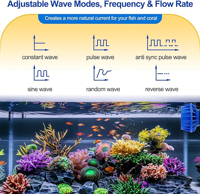 hygger Saltwater Aquarium Wave Maker with Controller, Adjustable Flow Magnetic DC 24V Powerhead Circulation Pump 6 Wave Modes for 30-90 Gallon Freshwater Coral Reef Tank 2100gph