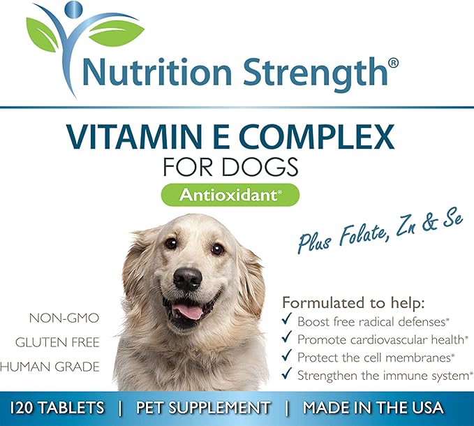 Vitamin E for Dogs, Promote Cardiovascular Health, Support Cell Membranes, Vitamin E Complex to Boost Dog Immune System Plus Zinc, Selenium, Folate, Salmon Oil, 120 Chewable Tablets