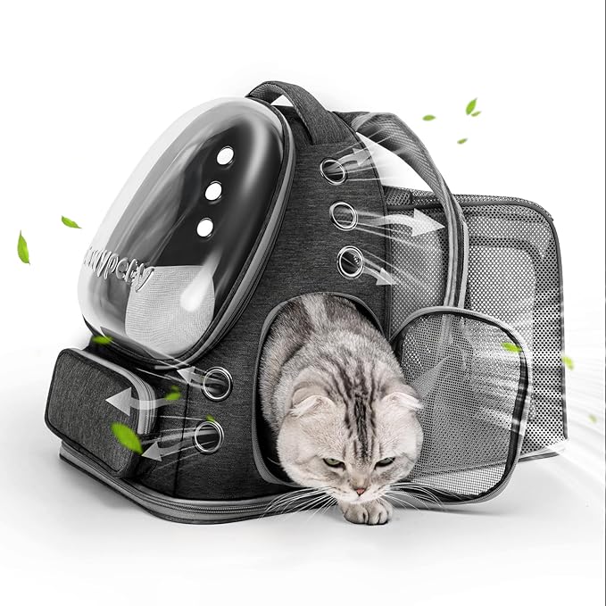 Expandable Cat Backpack,Cat Bubble Backpack Carrier for Carrying Cats, Pets and Small Dogs,Airline-Approved,Designed for Travel, Hiking, Walking,Car （Black