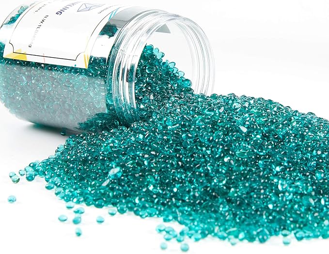 TWINKLING High Luster Round Glass Stones, Marbles, Pebbles, Beads - Fire Pit Vase Fill Crafts Aquarium Garden Decor, 3-6mm, 1-Pound Jar (Turquoise)