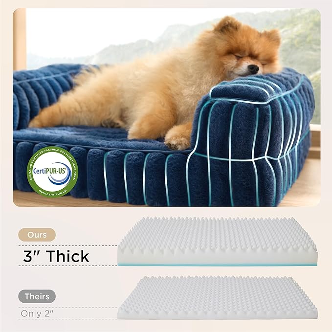 Bedsure Orthopedic Dog Bed for Medium Dogs, Waterproof Memory Foam Medium Pet Beds with Sides, Non-Slip Bottom and Egg-Crate Foam Dog Couch Sofa with Washable Removable Corduroy Cover, Blue