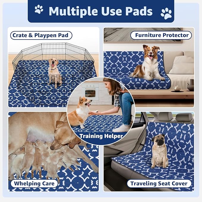 LOOBANI Washable Pee Pads for Dogs: 72"x 72" Extra Large Reusable Puppy Pads,1 Pack Absorbent Whelping Pad Leakproof Dog Playpen Mat, Waterproof Non-Slip Dog Training Pads for Floor, Crate, Potty