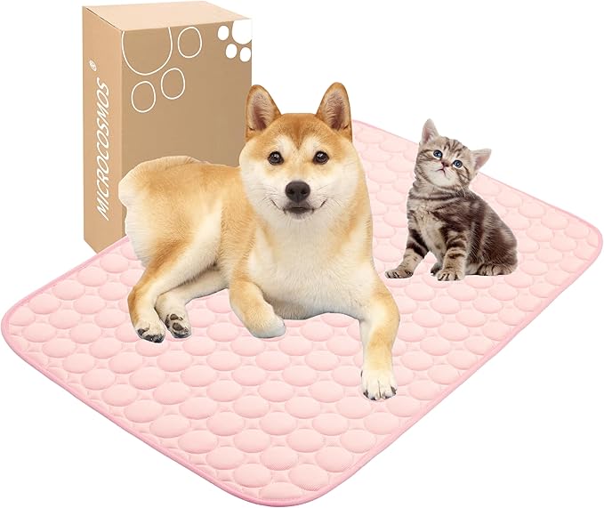MICROCOSMOS Summer Cooling Mat & Sleeping Pad- Water Absorption Top, Materials Safe, Easy Carry, EZ Clean. Keep Cooling for Pets, Kids and Adults.(Pink, 28" x 22")