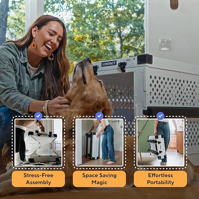 Impact Collapsible Dog Crate - Foldable Hard Crate for Large Dogs - Heavy Duty Travel Kennel with Powder-Coated Aluminum - Quick Setup for Indoor & Outdoor (Gray, 40" (40.5" L x 23" W x 29" H))