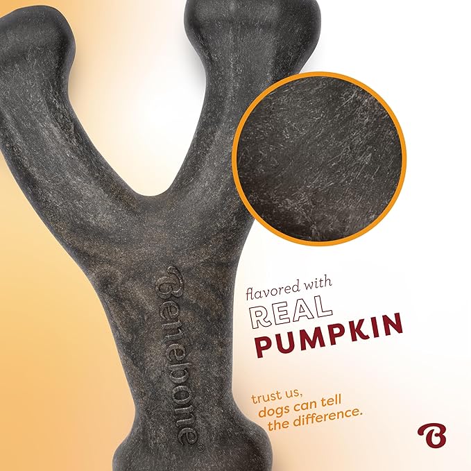 Benebone Pumpkin Spice Wishbone – Limited Edition Flavor, Durable Dog Chew Toy for Aggressive Chewers, Made in USA, Large