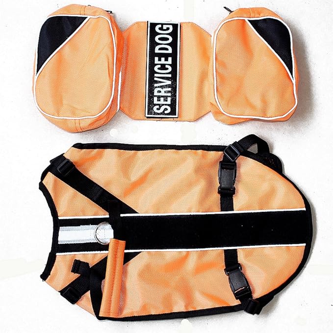 Serijoars Dog Vest Harnesses with Saddlebag Backpack for Camping & Travel - Reflective Hound Hiking Backpack Saddle Bag - Lightweight Vest Harness for Medium & Large Dogs (Orange, M)