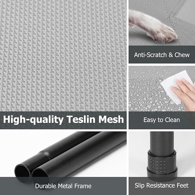 Elevated Dog Bed for Outdoor, XL Raised Dog Cot with Washable Mesh, Cooling Pet Cot Chew Proof for Outside Camping, 47 inch Grey